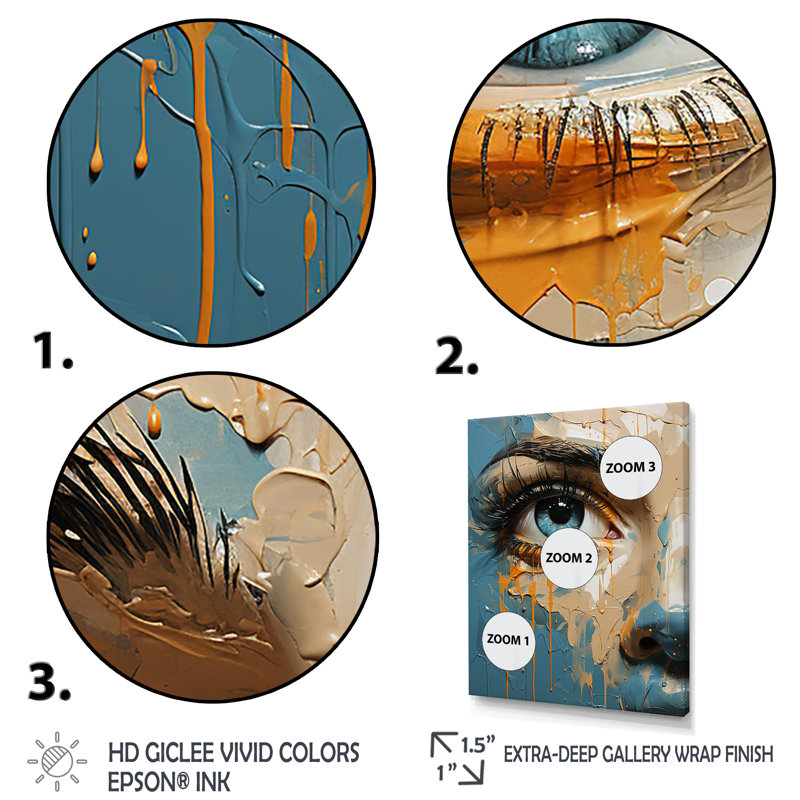 «Yellow and Blue Woman Eye Expressionism III», Cadre flottant noir, H 32 po x l 24 po x P 1 po