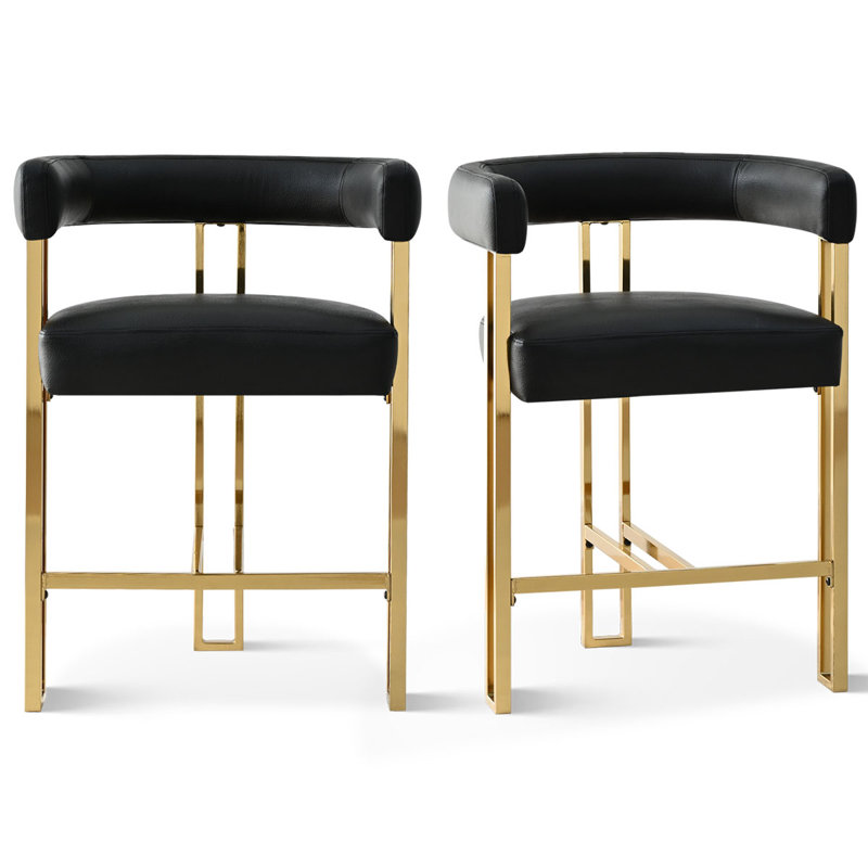 Set of 2 Luxurious 25" Faux Leather Solid back Gold Tripod Base Counter Stool