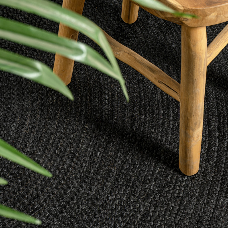 Zara Braided Coastal Cottage Round Jute Black Rug, Round 6'