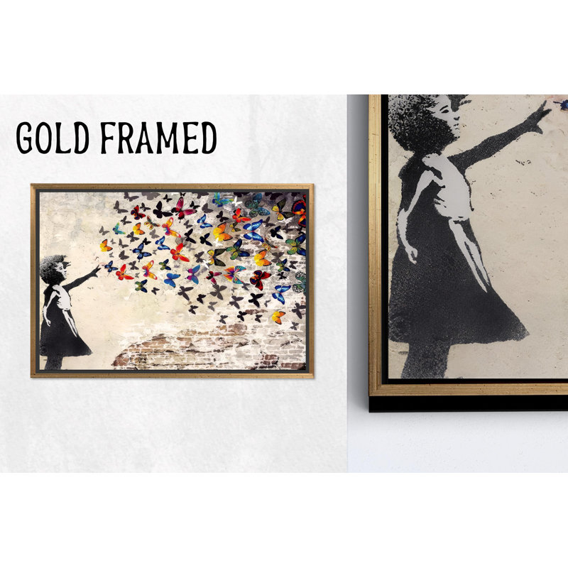 Impression sur toile Modern Butterfly Girl - Elegant Room Decor, 1P GoldFramedCanves, H : 47,3 x L : 67 pouces