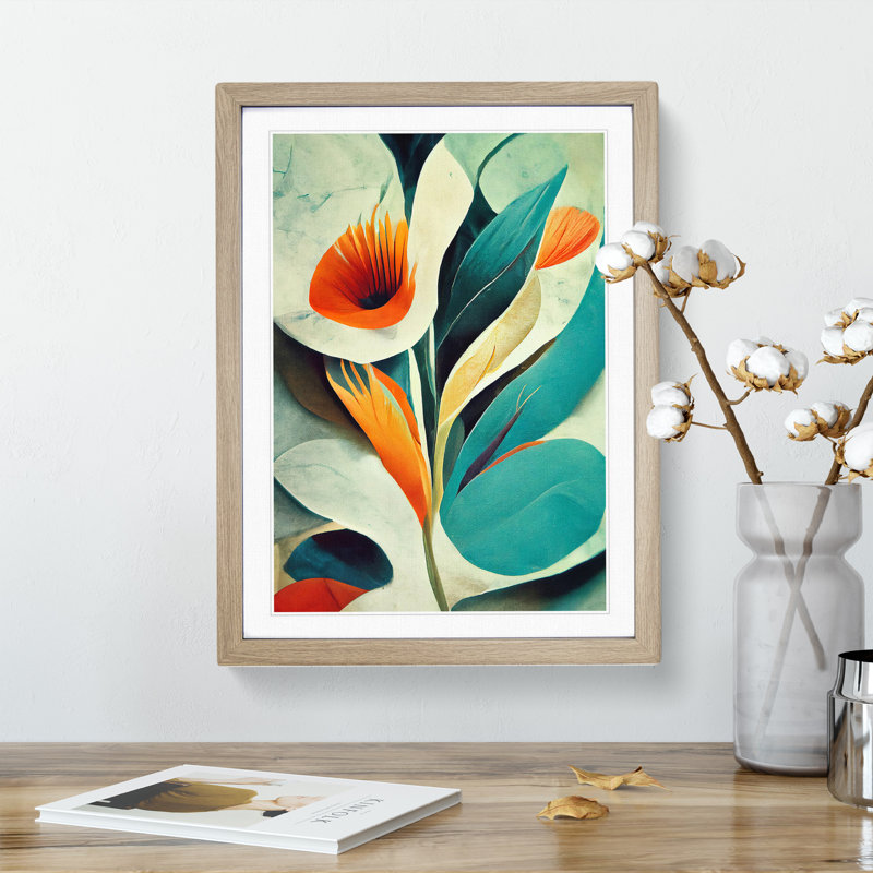 Floral In Abstract No.5 - Single Picture Frame Print, Oak, 46cm H x 34cm W x 2cm D