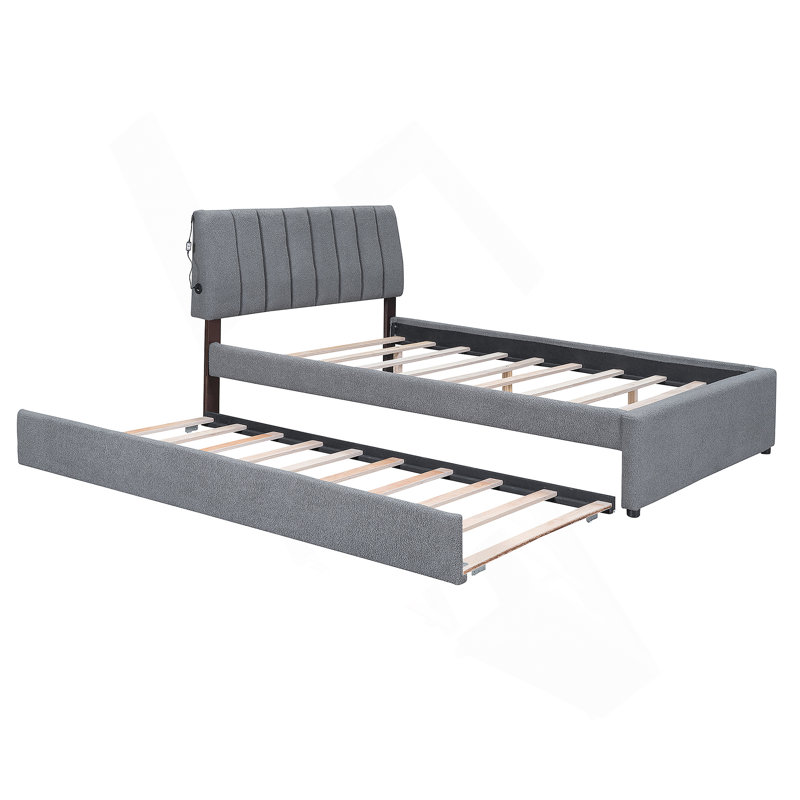 Lit plateforme tapissier Teddy, Gris, Full