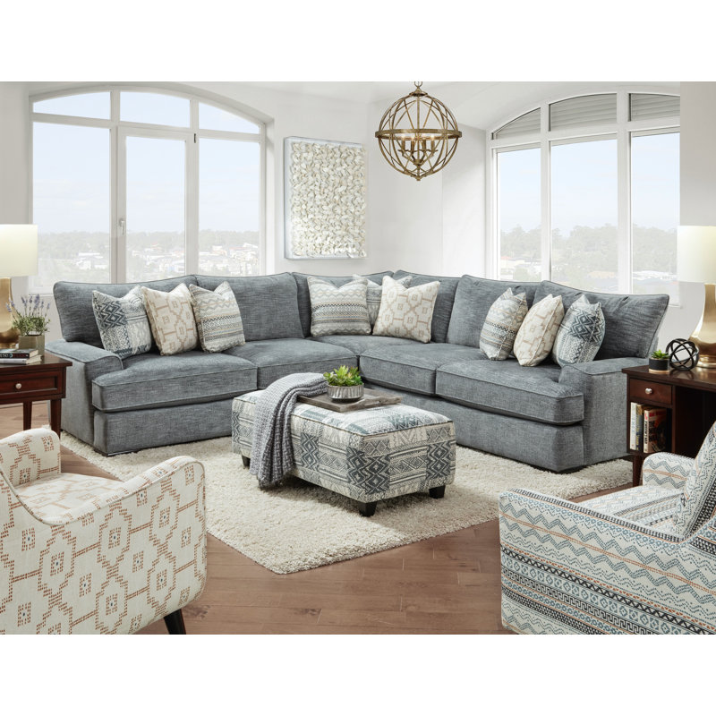 Canapé modulaire de coin symétrique de 122 po Cooksey, Mélange de polyester gris