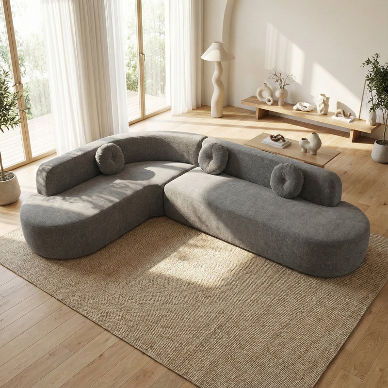 Canapé modulaire surdimensionné incurvé surdimensionné avec silhouette sculptée, Gris chenille