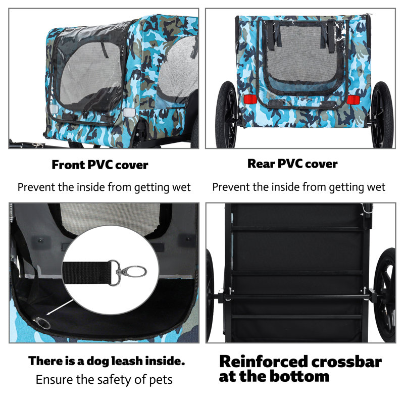 Foldable Heavy Duty Pet Bike Trailer With 16-Inch All-Terrain Wheels And Universal Hitch For Dogs And Cargo, Blue And Black