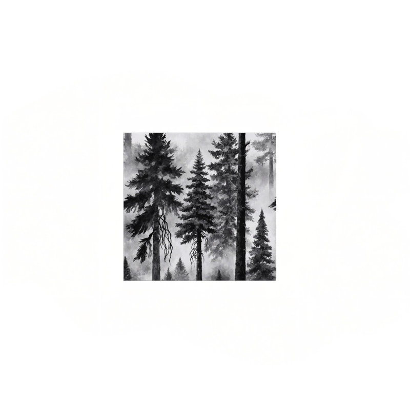 Pine Forest In Mist, Built-In Wooden Frame Wall Art, 16 X 16