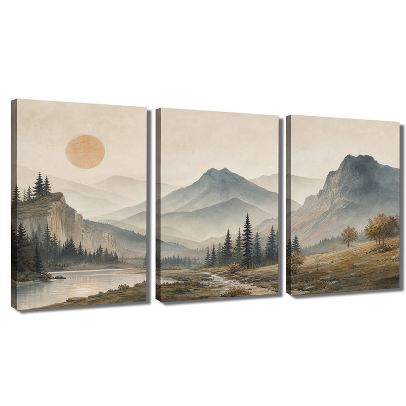 Toile, art mural rétro, forêt de montagne, lac, coucher de soleil, peinture sur nature, salon, 12 * 18 pouces * 3