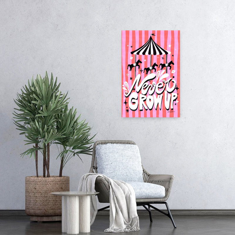 Carousel - Never Grow Up Bold Vibrant Contemporary Horse Architecture Wall Art by Baroo Bloom - Wrapped Canvas Print