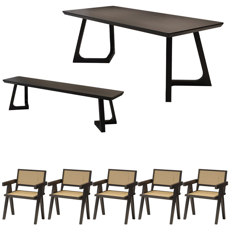 Modern simple solid wood dining table set., 29.5"H x 94.4"L x 39.3"W