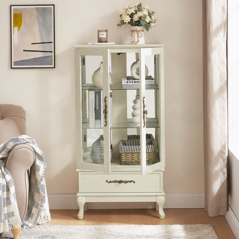 Armoire vitrée avec porte vitrée Curio, Blanc antique