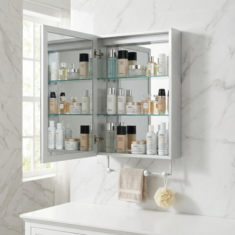 Armoire de salle de bain 16 po x 24 po, miroir mural, cadre en aluminium, surface argentée