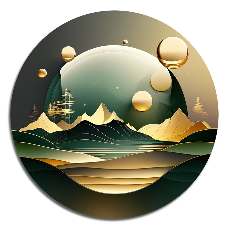 Golden Green Dream Landscape metal Wall Decor, 29" H x 29" W x 1" D