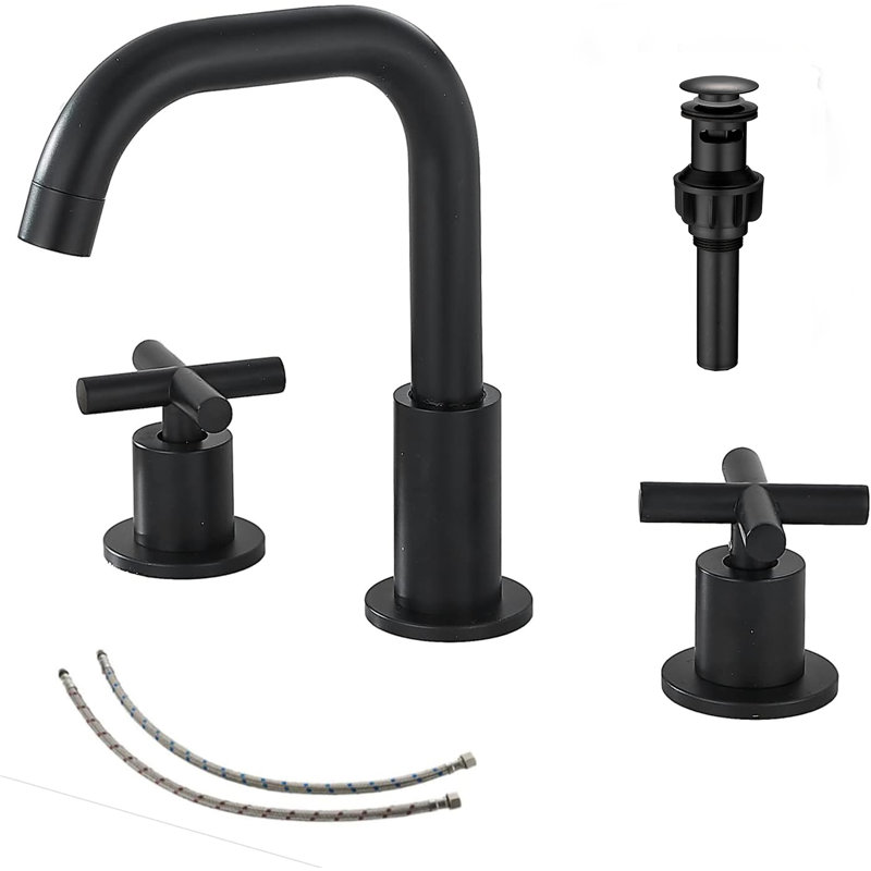 Widespread 2-handle Bathroom Faucet with Drain Assembly, Matte Black