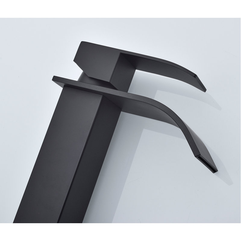 Waterfall Spout Bathroom Faucet,Single Handle Bathroom Vanity Sink Faucet, Matte Black