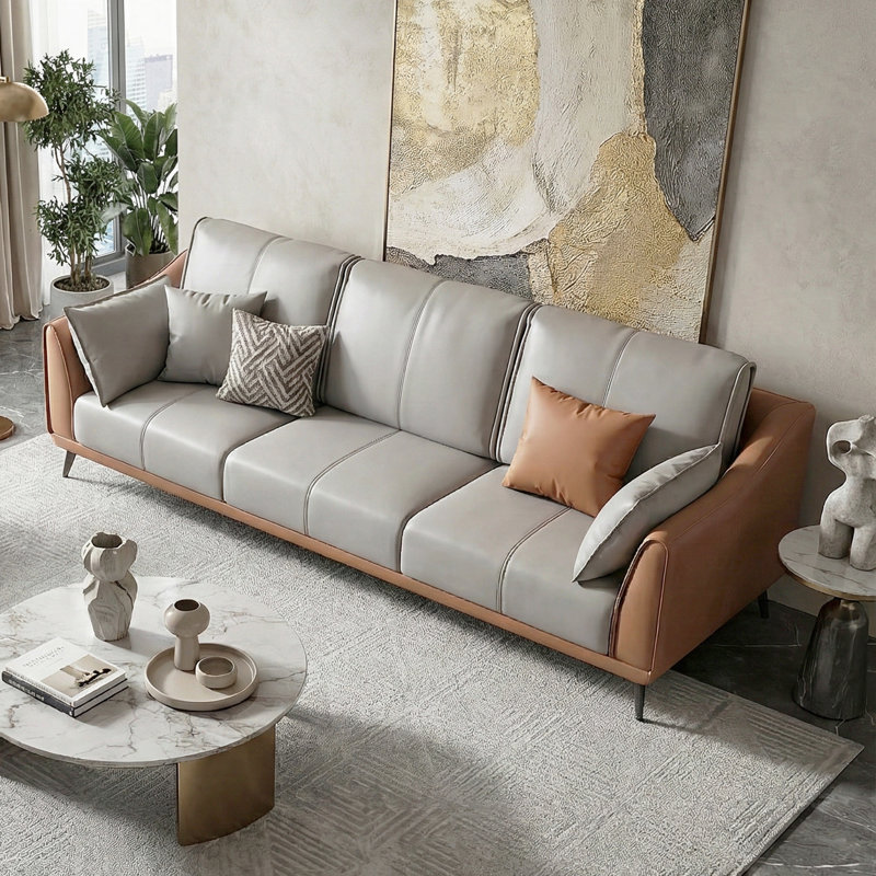 Ensemble de canapé de salon moderne en similicuir 3 pièces gris / brun (ensemble de 3)