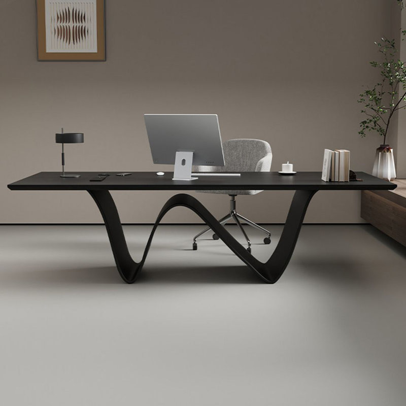 Bureau d'écriture rectangulaire en bois massif noir, H 29,53 po x l 78,74 po x P 31,5 po