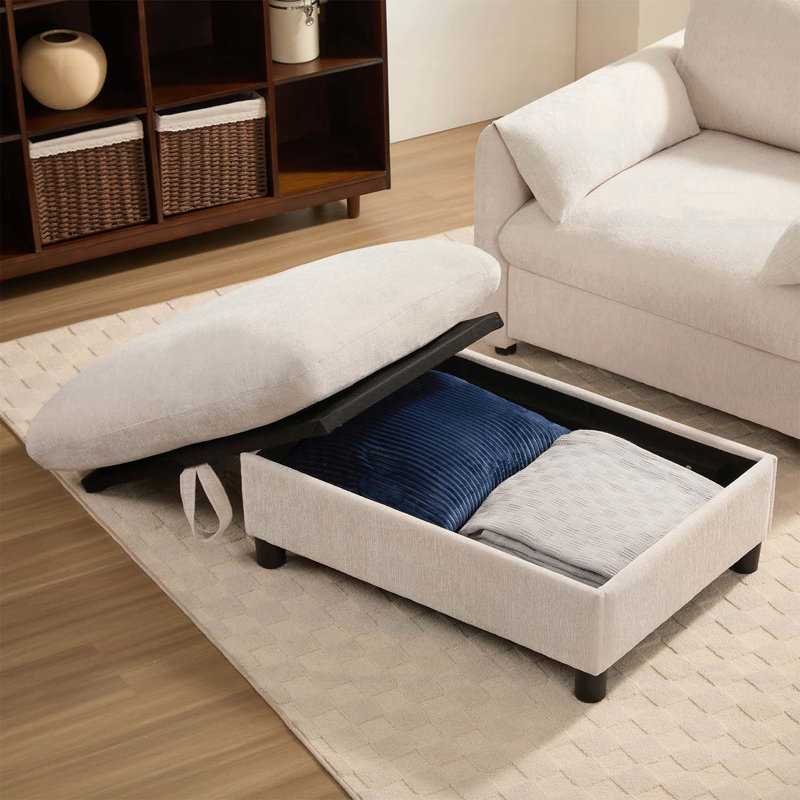 Chaise longue avec repose-pieds de rangement réglable et support de téléphone, pour une vie moderne, Beige