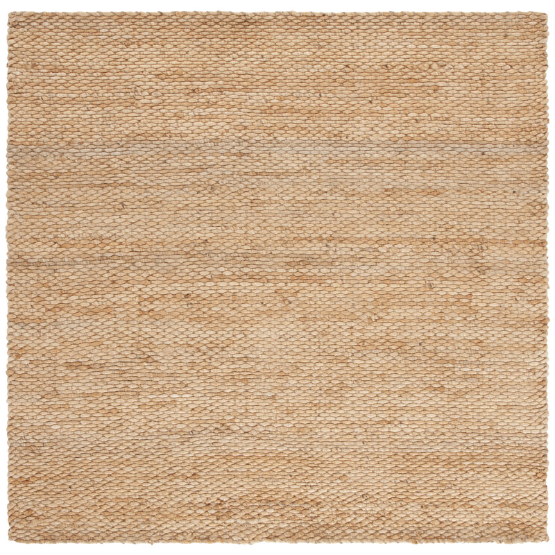 Nethe Natural Fiber Flat Weave Jute Pile Geometric Rug, Square 6'