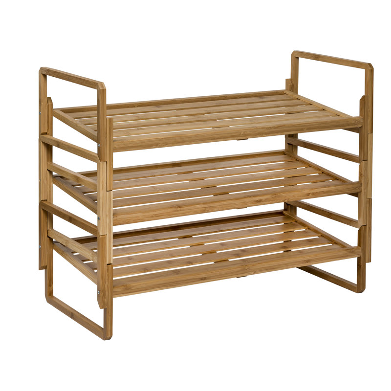 12 Pair Stackable Solid Wood Shoe Rack