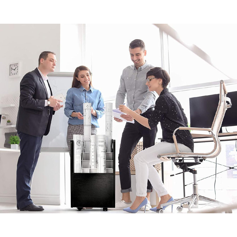 Black Mobile Wood Roll File Cabinet with 20 Slots