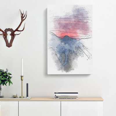 Mountain Sunset in Sion Switzerland - Wrapped Canvas Drawing - Wrapped Canvas