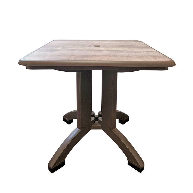 Grosfillex Aquaba 32" Folding Square Table, Brown/Dark Brown