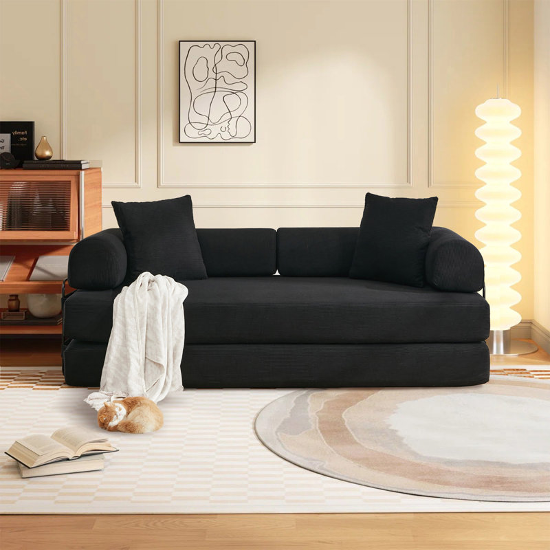 Boneless Corduroy 78.5" Folding Convertible Out Sleeper Sofa Bed, Black