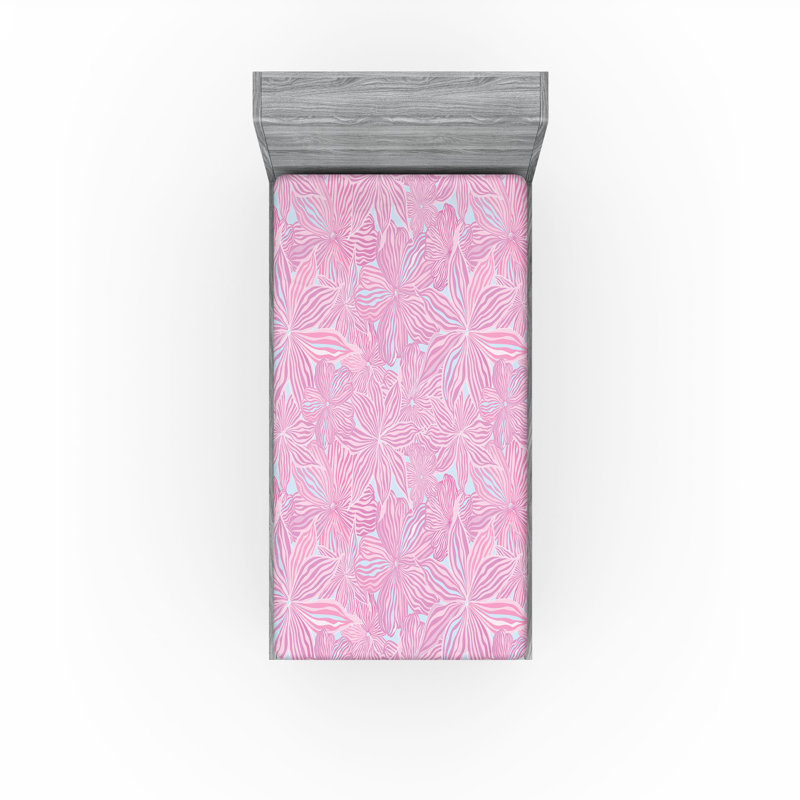 Drap-housse Ambesonne, Drap-housse de taille simple, Rose pâle, bleu pâle / floral