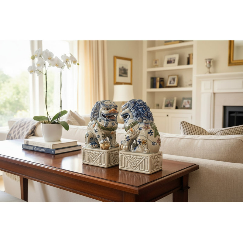 Porcelain Lucky Foo Dogs – Hand-Painted Floral (Set of 2)