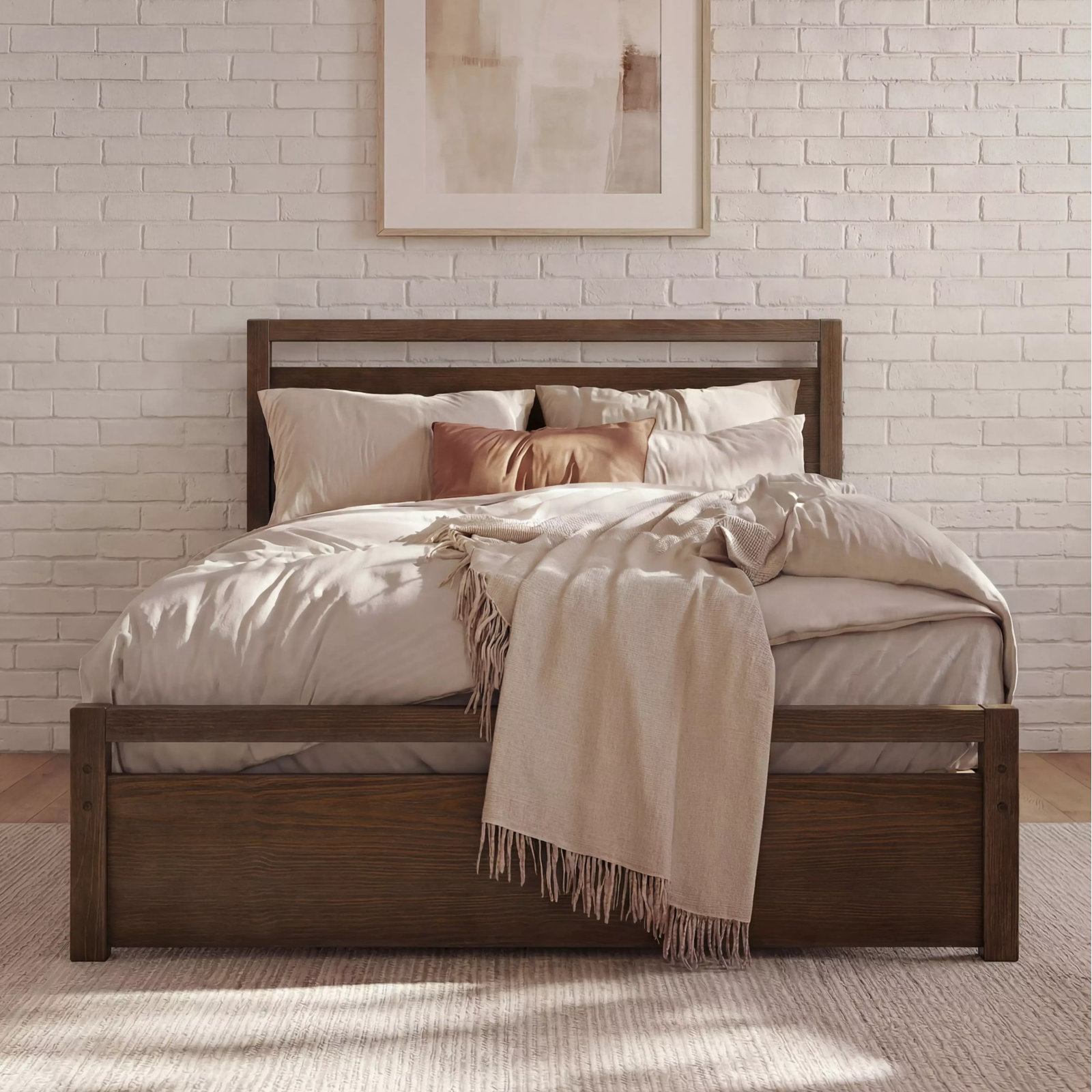 Loft Solid Wood Panel Bed, Queen, Brushed Mocha