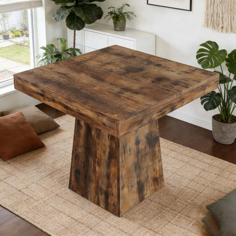 Table de salle à manger carrée en bois rustique avec base solide fuselée pour la cuisine