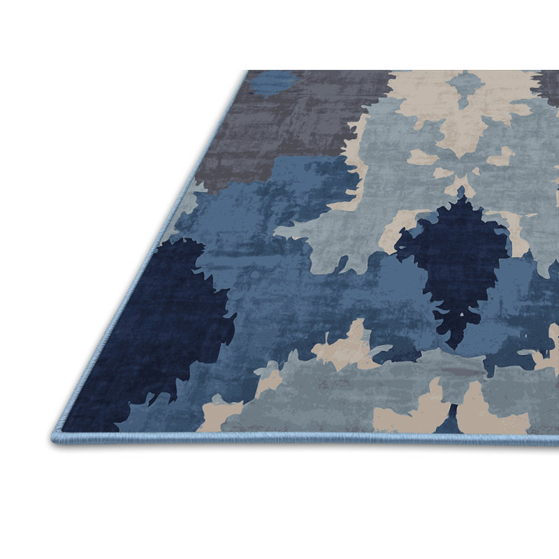 Tapis bleu soyeux et moelleux, Rectangle 8 pi x 12 pi