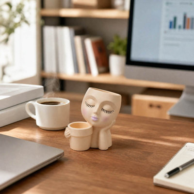 Plastics decorations Human Face Shaped Plants Vase With Small Attached Pot Resin Container For Succulents Cactus Indoor Tabletop Balcony Greenerys Display Household Decor Ornament