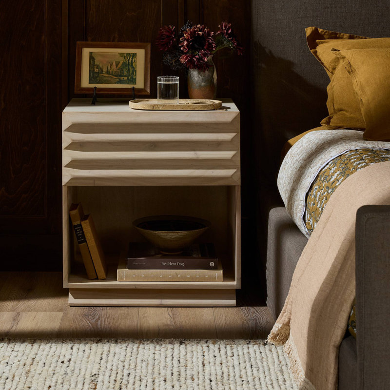 Tussac Nightstand-Matte Brown Neem, Natural White Neem