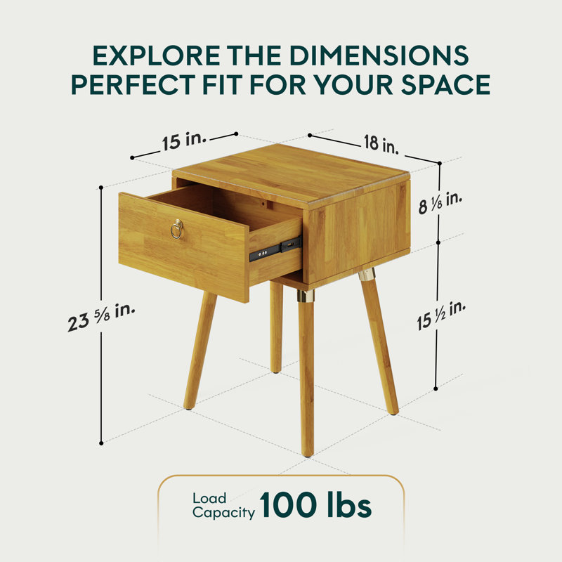 Alden Solid Wood 1-Drawer Nightstand, Golden Natural