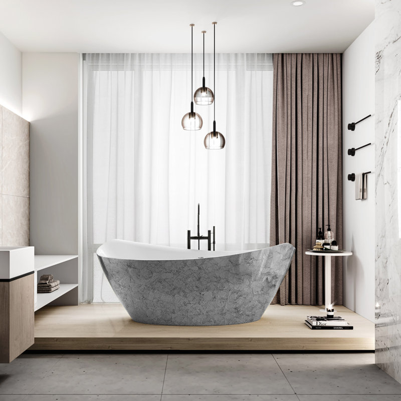 69.8'' L Freestanding Soaking Bathtub, Black/Silver