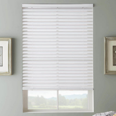Faux Wood Venetian Blinds, Waterproof Horizontal Slats with Corded Light & Privacy Control, Trim-to-Size Window Blinds