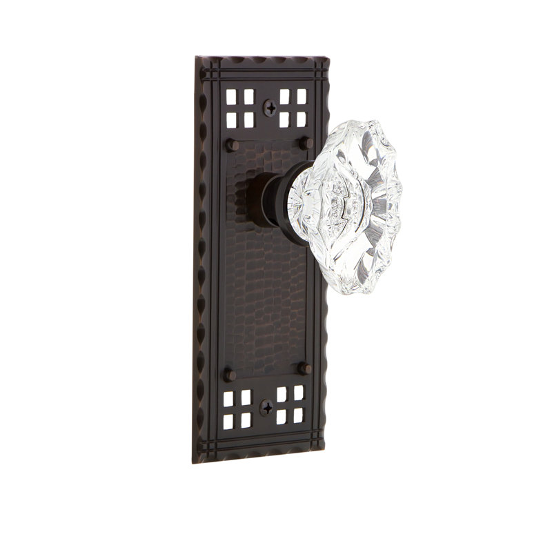 Assiette artisanale avec bouton de porte de château, Nickel satiné, 2-3/8 po