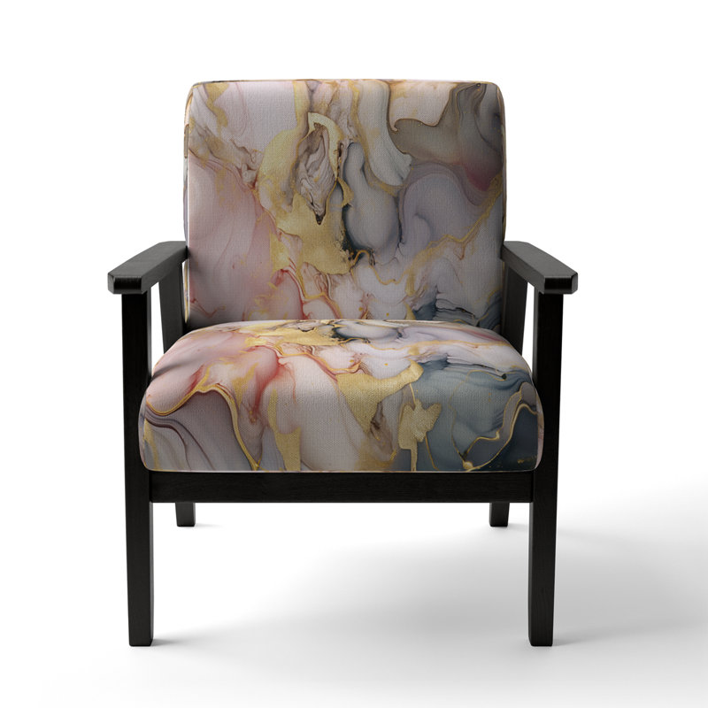 Fauteuil Berdahl, Polyester gris / rose, Accoudoirs carrés noirs
