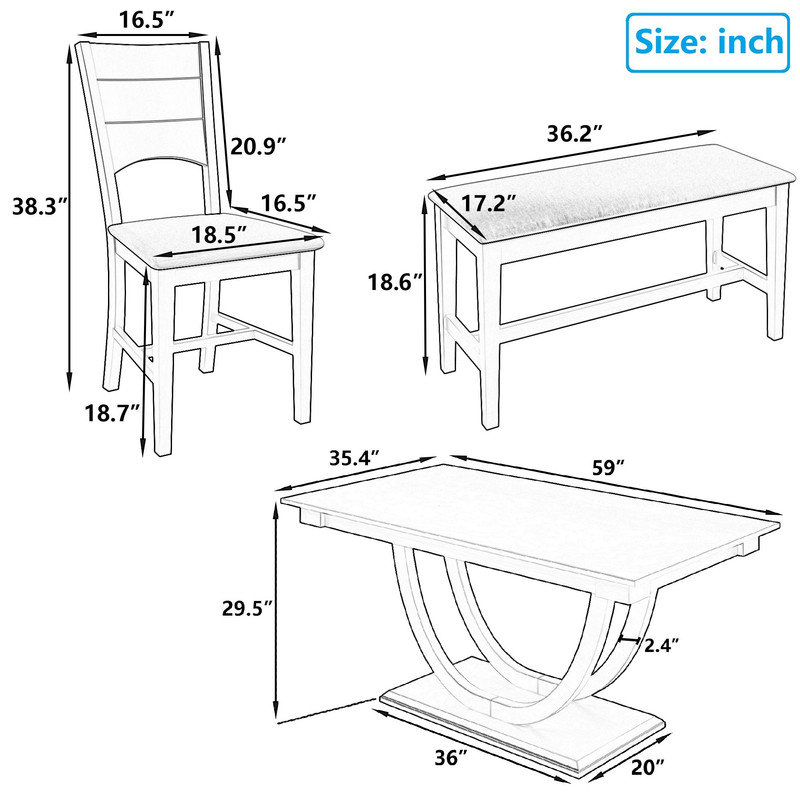 Kreshnik 6 - Person Trestle Dining Set, Gray