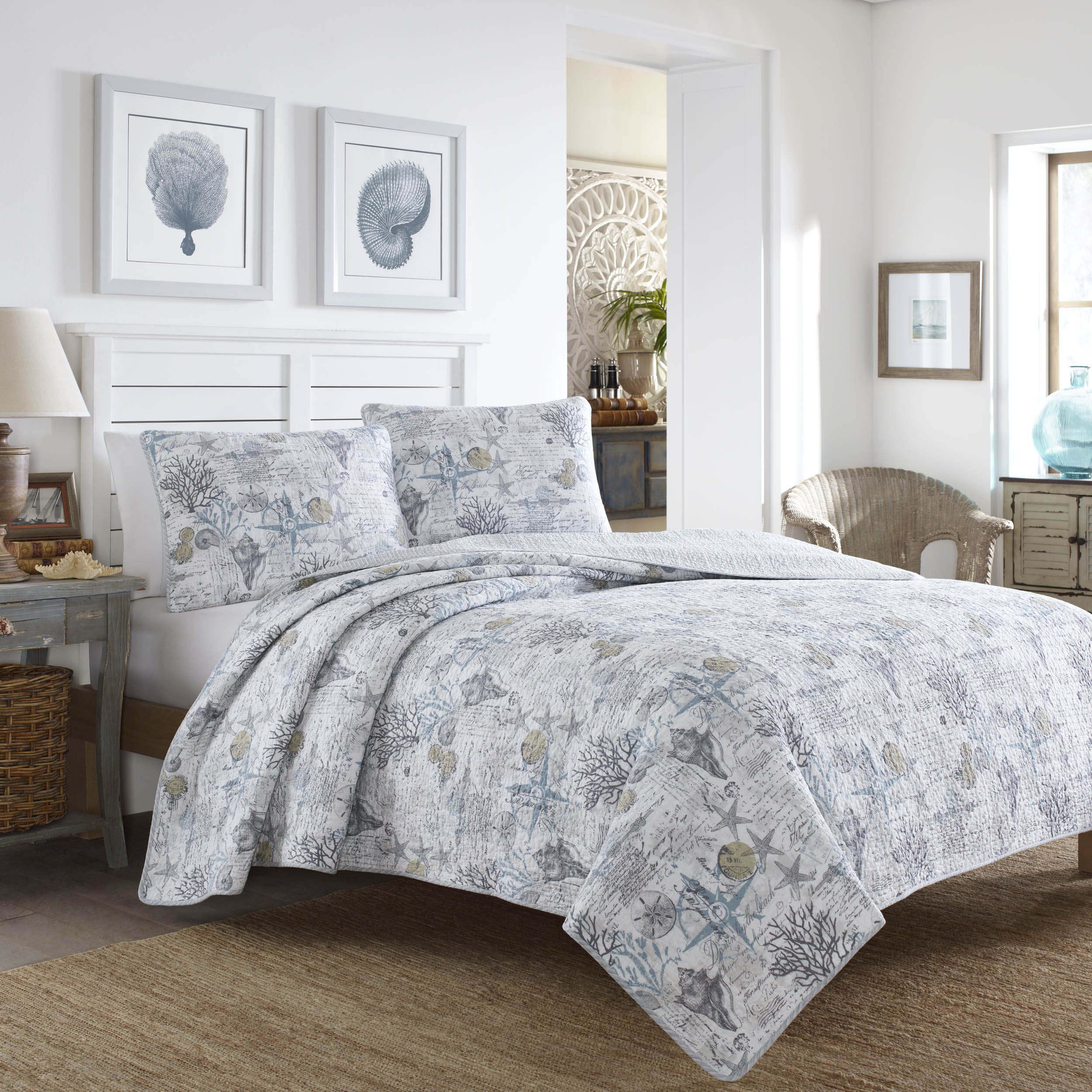 Tommy Bahama Home Tommy Bahama Beach Bliss Grey Cotton Reversible Quilt Set  Reviews Wayfair
