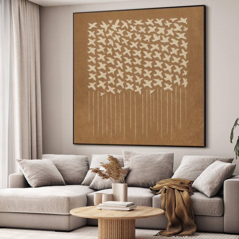 Très grande reproduction d'oiseau abstraite d'oiseau - décoration géométrique moderne pour le salon ou la chambre à coucher, assemblage de cadre requis (assemblage de cadre requis)
