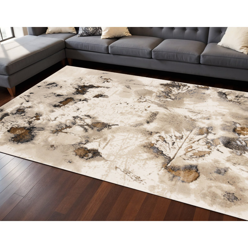Tapis abstrait taupe et brun 8 pi x 11 pi