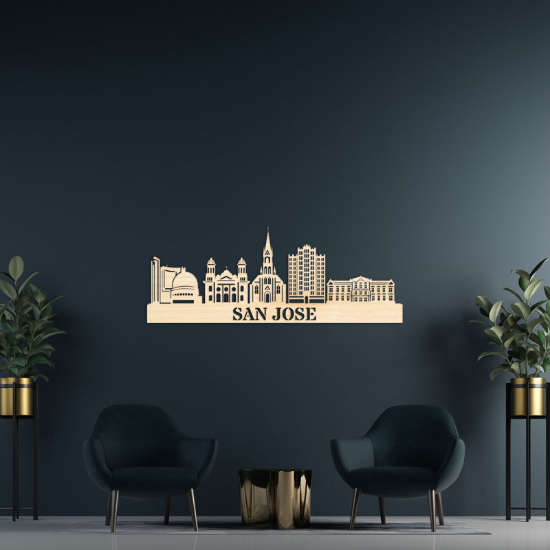 Décoration murale en bois San Francisco City Skyline - bouleau blanc baltique (46 po x 13,5 po), Naturel