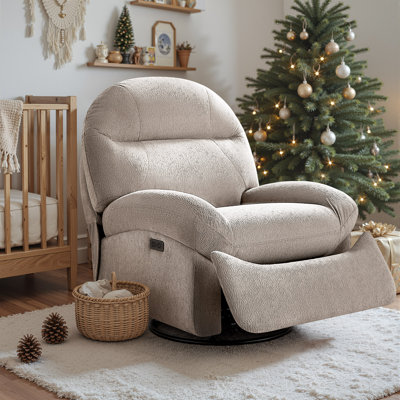 Terry Fabric Power Recliner, Swivel Rocking Chair with Charging Ports
