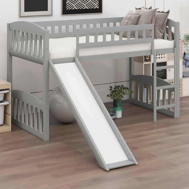 Loft Bed With Slide And Ladder, Gray