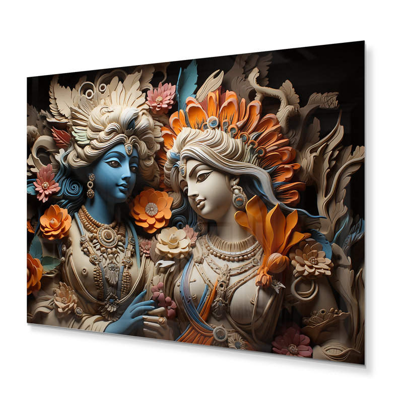 Hindouisme Krishna kaki dieux - impressions murales indiennes en métal, H 34 po x l 44 po x P 1,5 po