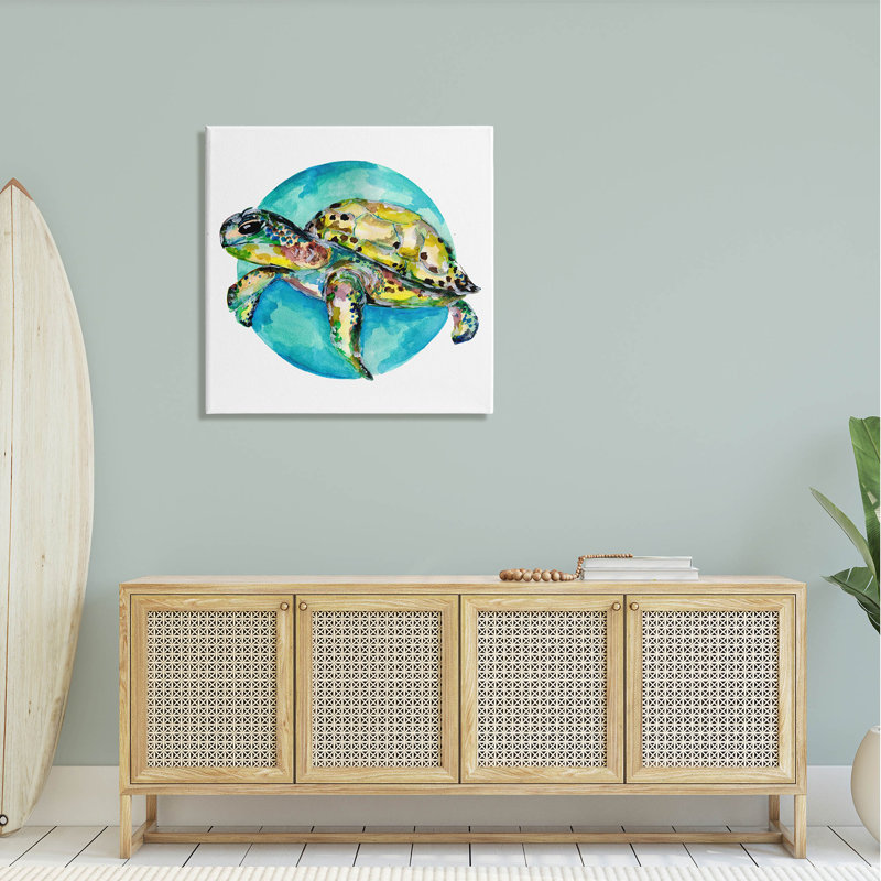 Colorful Sea Turtle Wrapped Canvas Art with Wooden Frame
