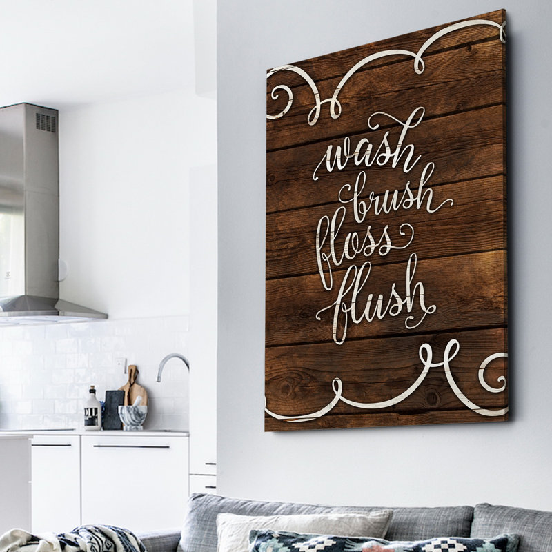«Wash, Brush, Floss, Flush», reproduction d'art sur toile, H 16 po x l 20 po x P 1,5 po