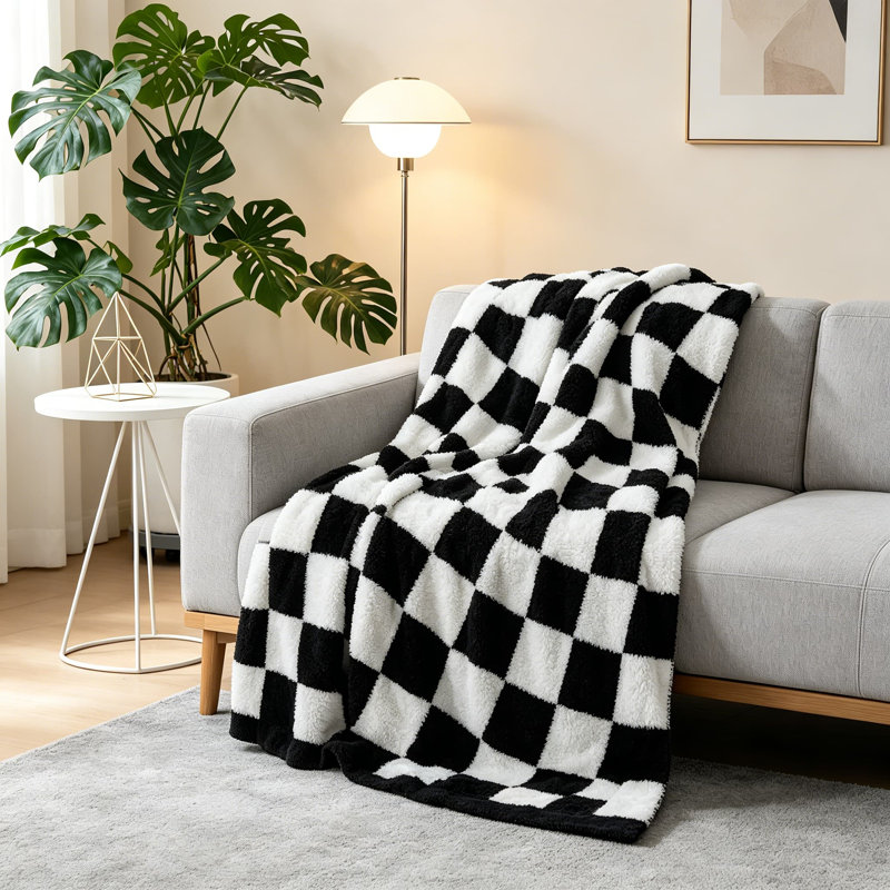 Couverture en microfibre douce et confortable pour canapé, chambre à coucher et salon, couverture en peluche chaude et légère, conception en damier